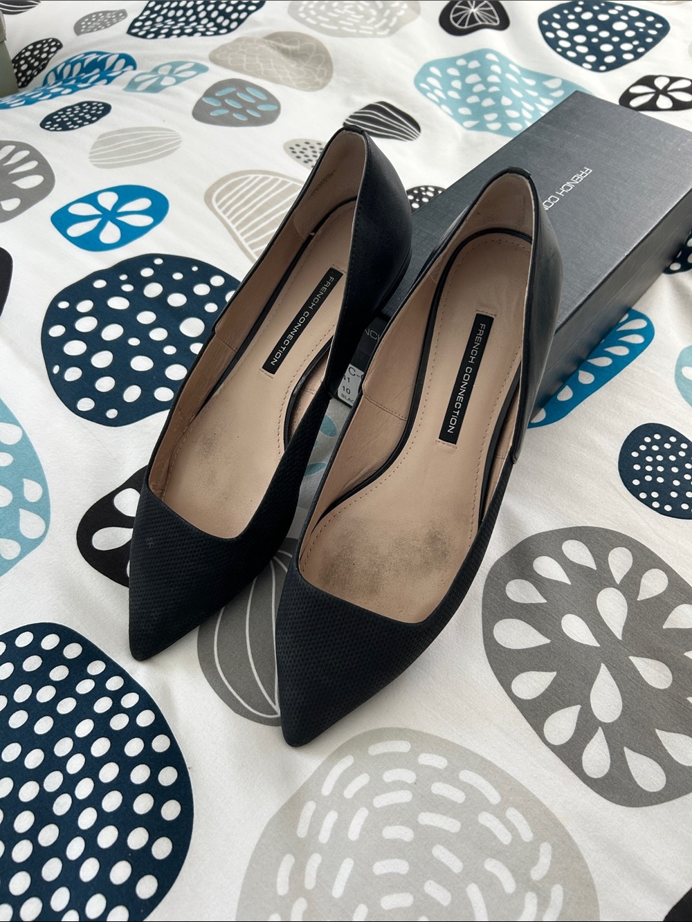 French Connection Black Pointed flats with Subtle Texture